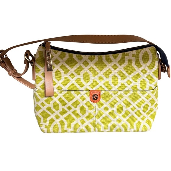 Spartina 449 Handbags - Spartina 449 Heyward Dixie Hobo Bag Lime Green White Geometric Leather Tan Strap